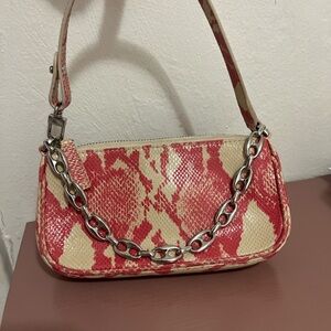 BY FAR Red and Cream Mini Bag with Chain